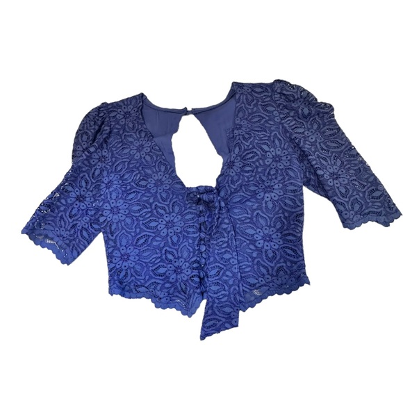 Maeve  Anthropologie Blue Lace Tie Front Blouse sz 0 NWT - Picture 3 of 13